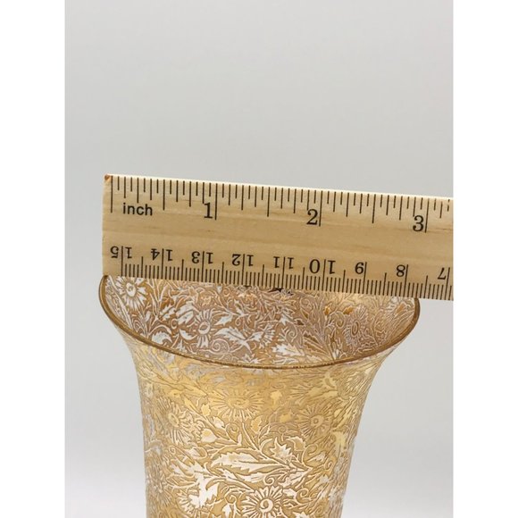 Vintage Lotus 22 karat gold vase. Floral pattern. 8 1/4” tall x 3”opening. - Picture 6 of 8